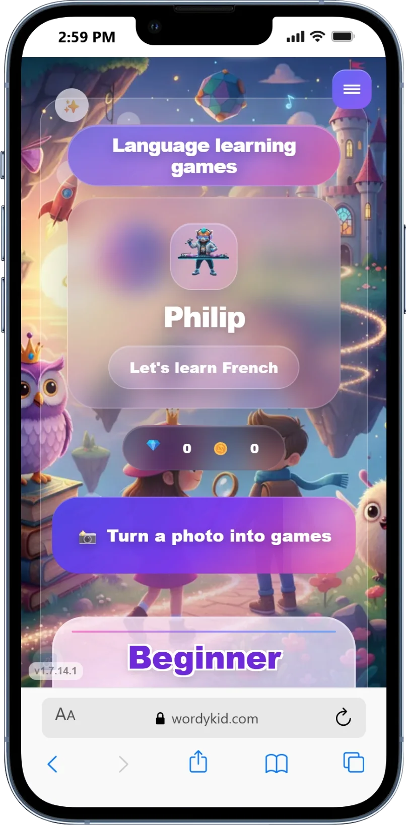 WordyKid language learning games for kids practicing French with short game-based vocabulary practice