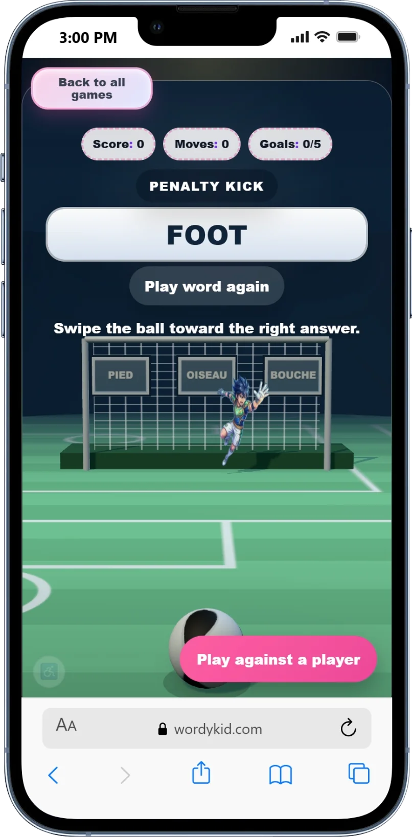 Jeu WordyKid de vocabulaire anglais pour enfants avec répétition courte