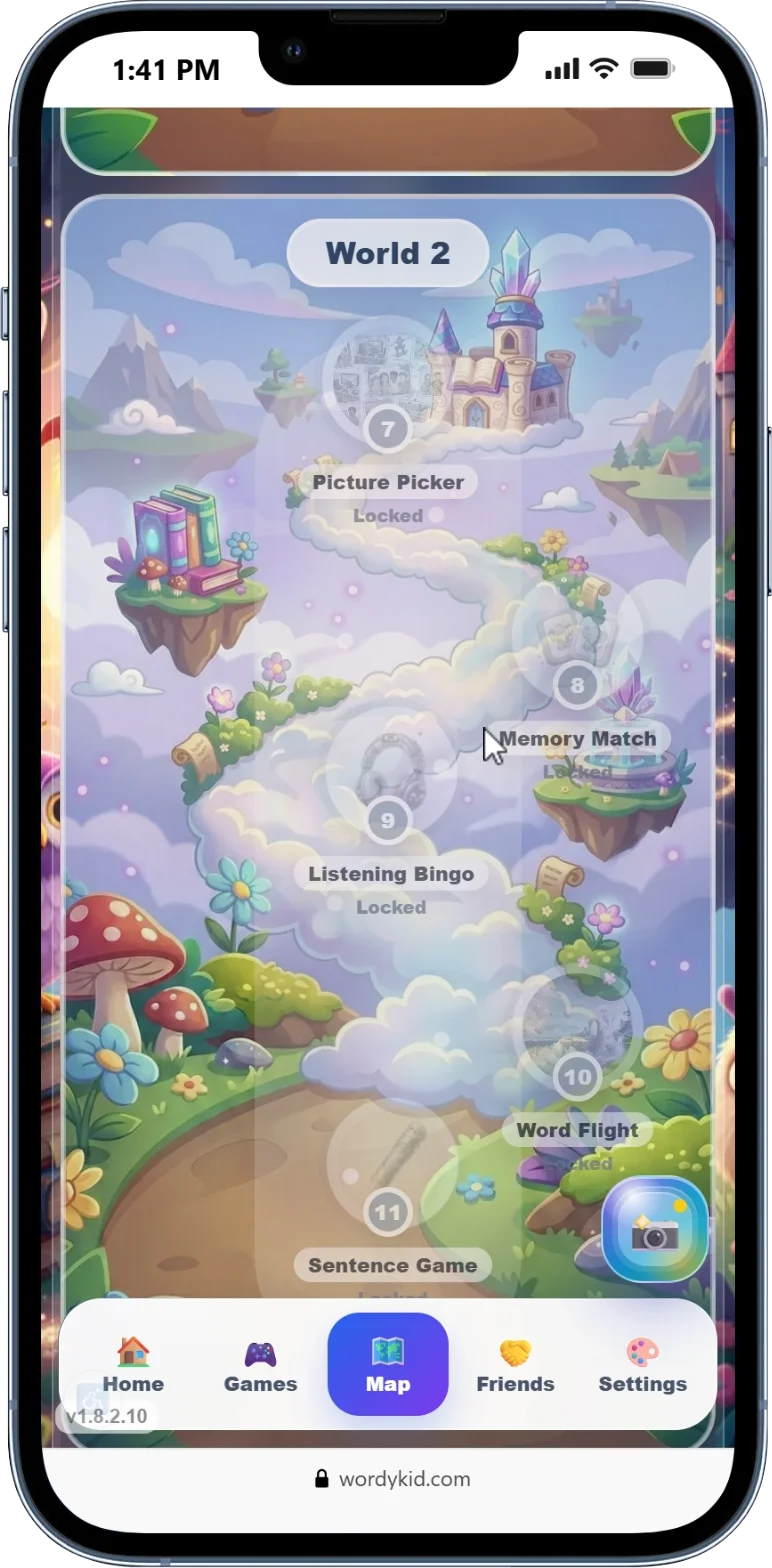 Juego de asociación con vocabulario en español en WordyKid