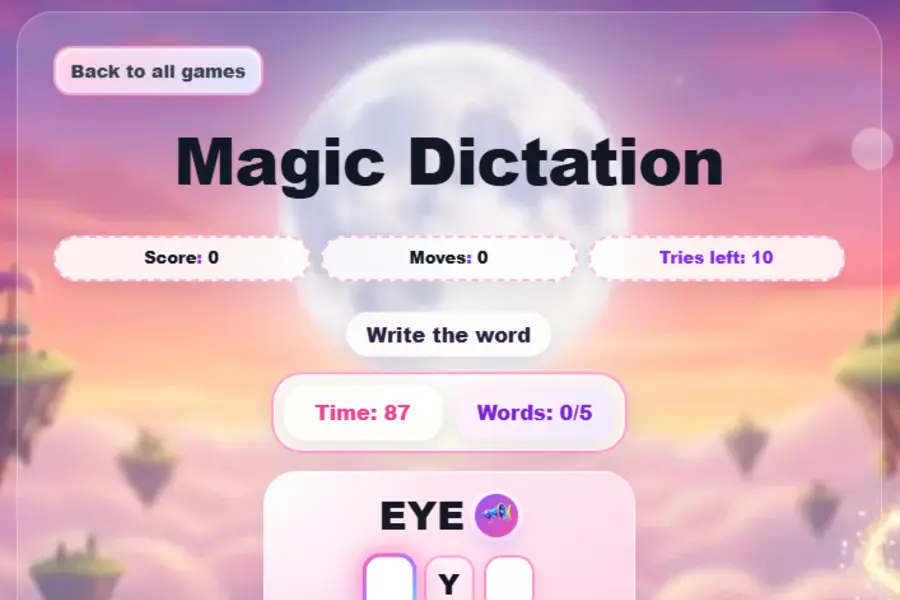 Magic Dictation spelling game screen